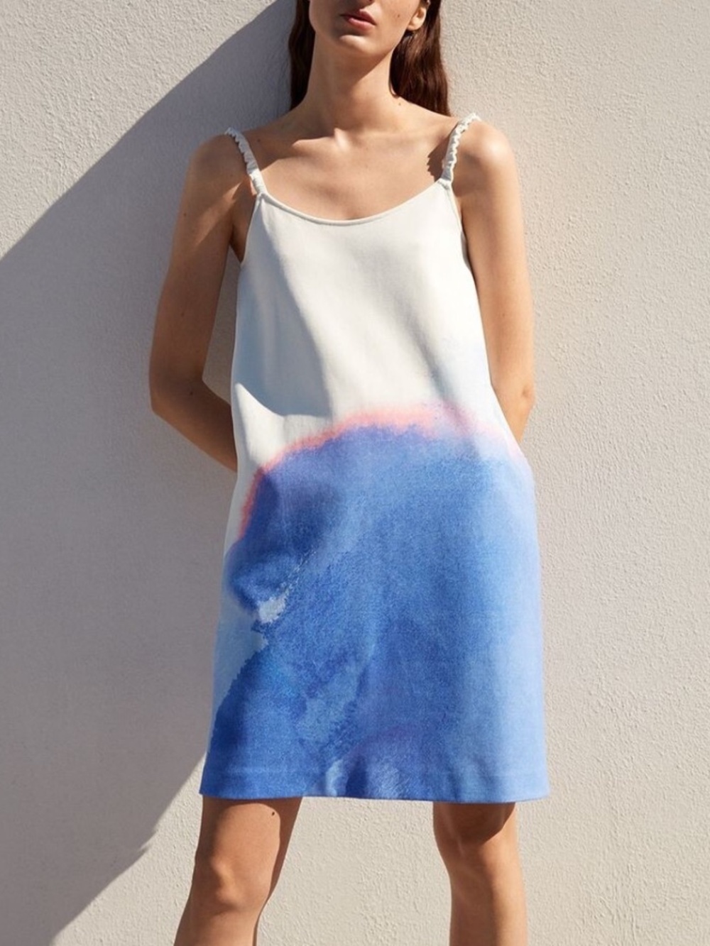 COS Into the Blue Singlet Printed Tie Dye Mini Dress Blue White Pink Size M